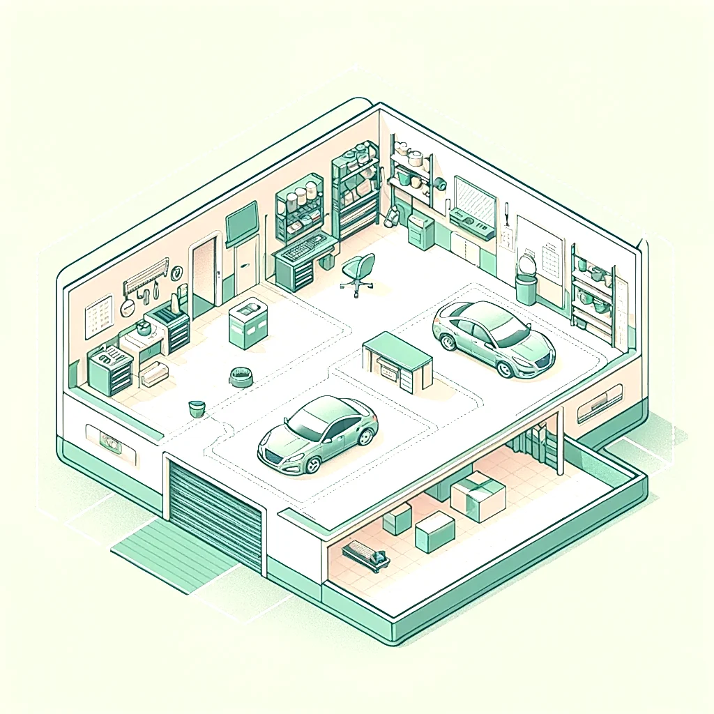 A wacky fantasy design of a garage layout.